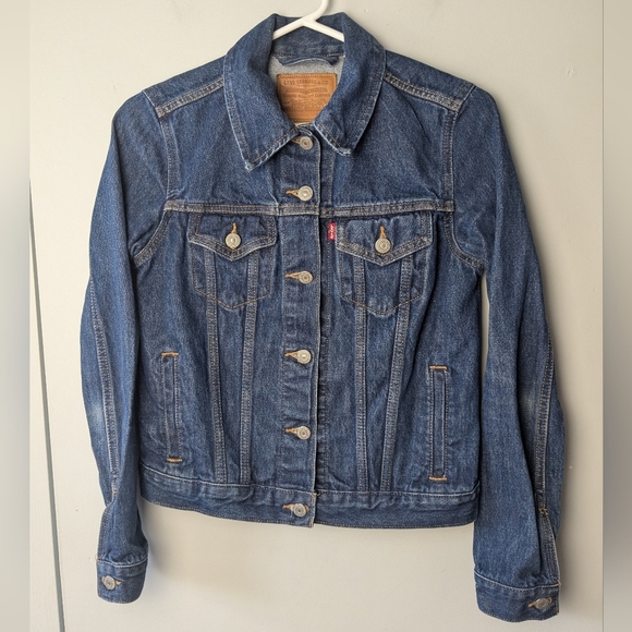 LEVI'S Women Jeans Jacket Size S Navy Blue With Pockets Button Down 100% Cotton - Picture 1 of 13
